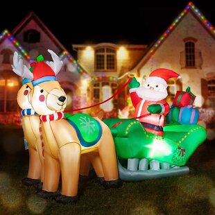 Cute Fun Xmas Holiday Blow Up Party Display GOOSH Christmas 4 Foot Inflatable Santa Riding on a Jet ski Pulling a Reindeer LED Lights Indoor Outdoor Yard Lawn Decoration 