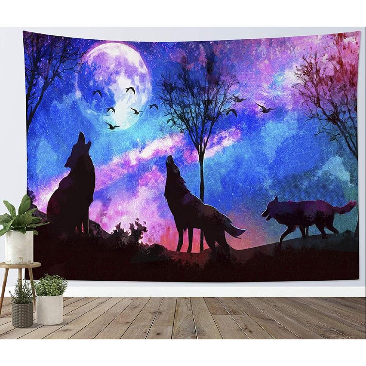 The Moon Wolf Wall Hanging Cotton Door Decor Tapestry Poster Bohemian Indian Art