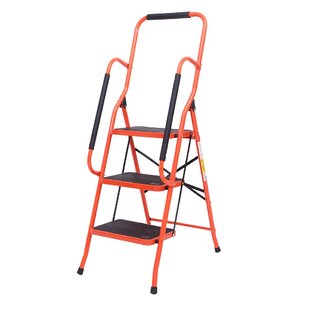 Home Use 3-Step Short Handrail Iron Ladder Black & White 