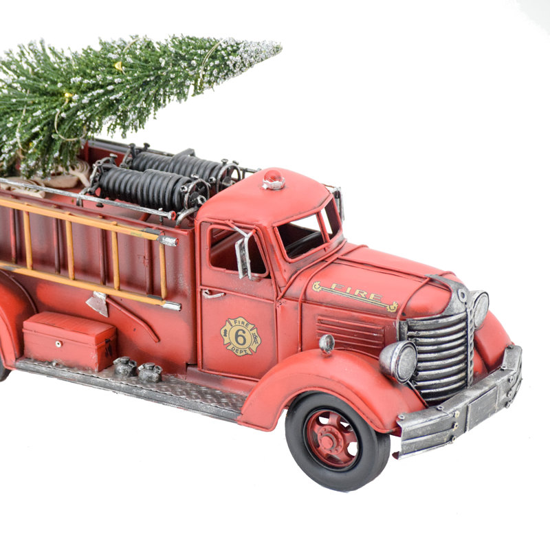 The Holiday Aisle Vintage Style Fire Truck With Christmas Tree Reviews Wayfair