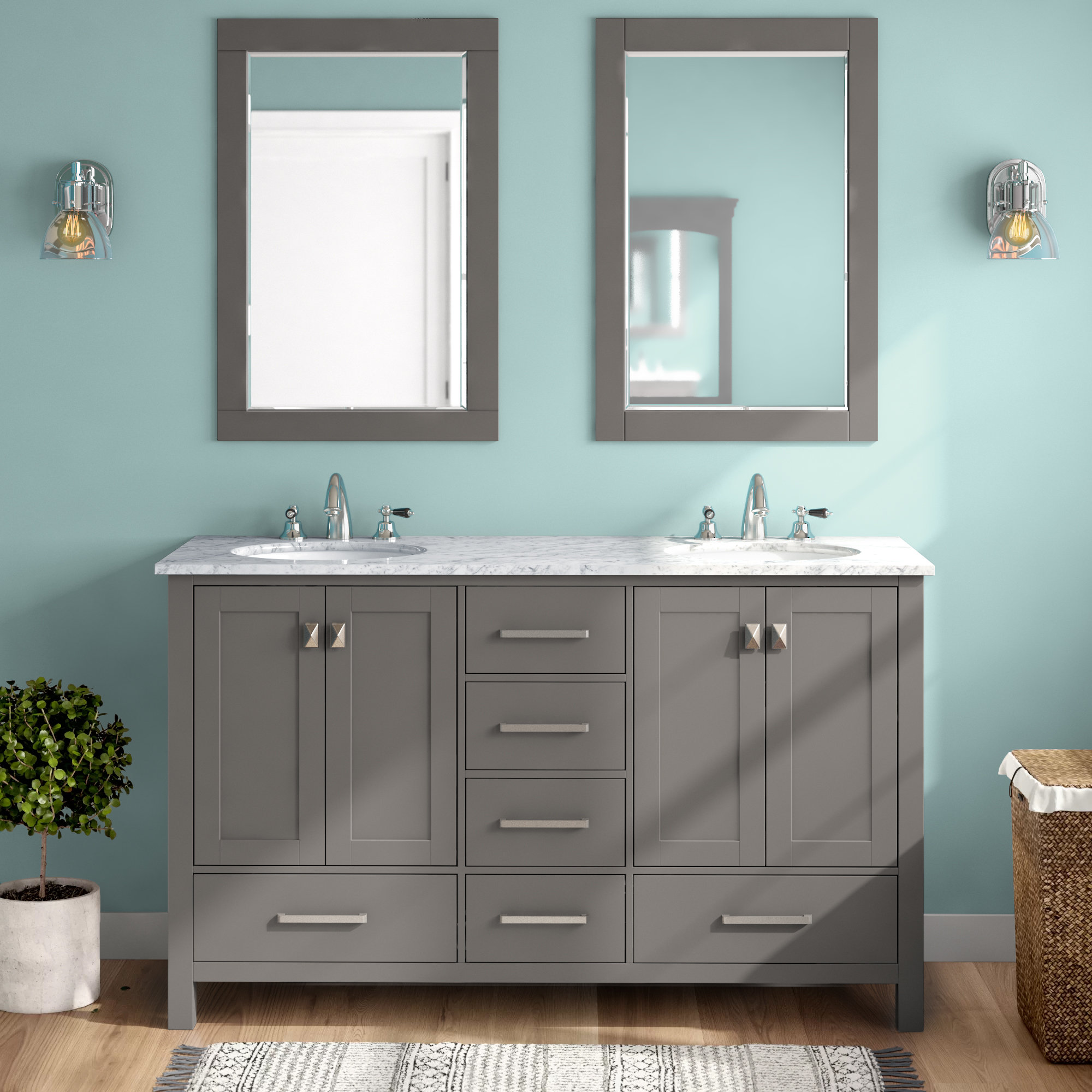 Beachcrest Home Newtown 60 Double Bathroom Vanity Set With Mirror Reviews Wayfair