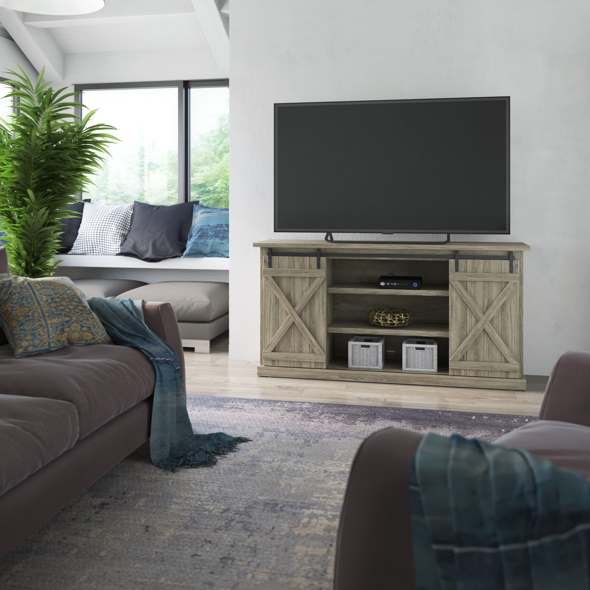 August Grove Derrynisk Tv Stand For Tvs Up To 70 With Electric Fireplace Included Reviews Wayfair