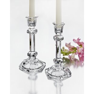 Clear Glass Crystal Rhinestone Bling Taper Candle Holder 5.5"H 
