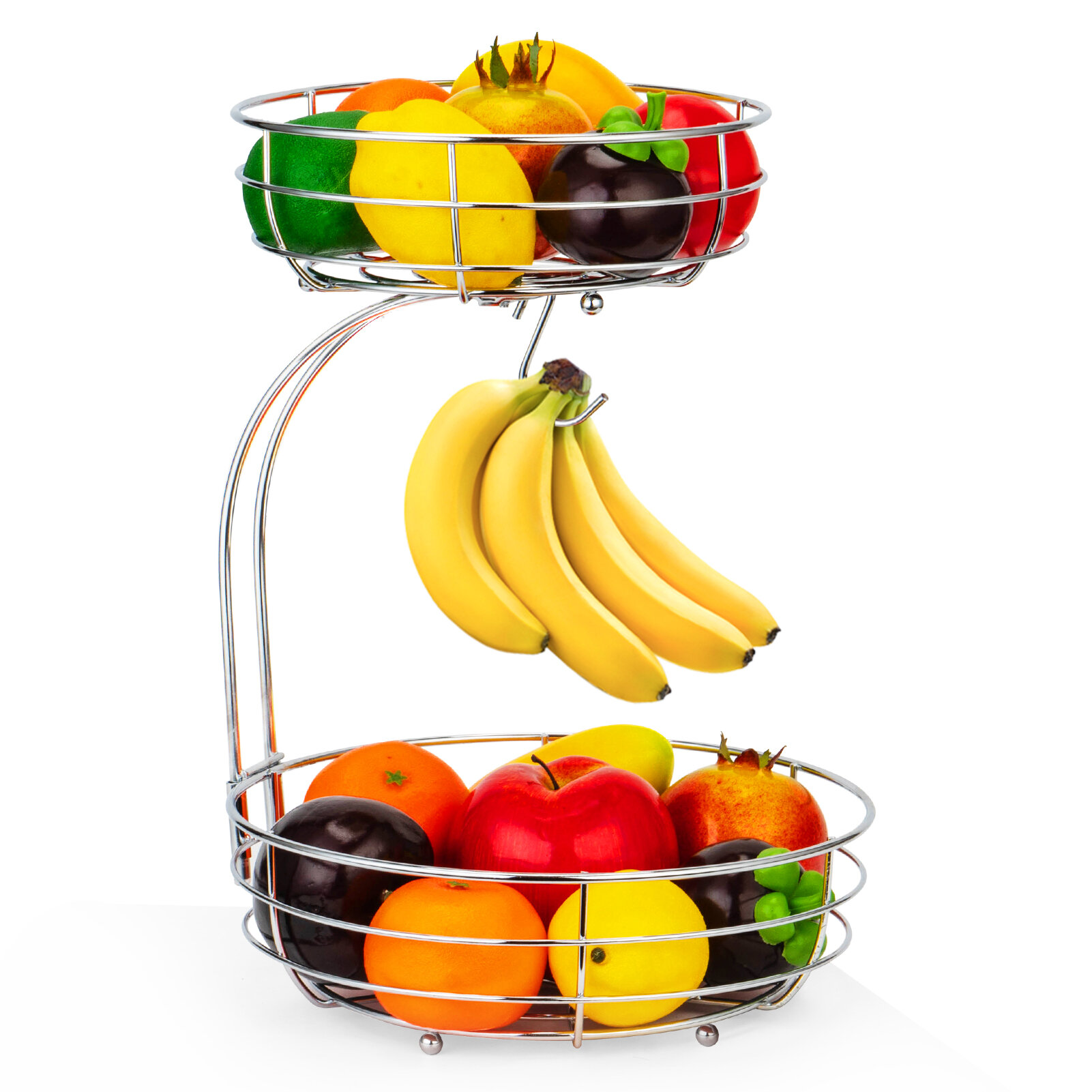 17" Kitchen Metal Fruit Basket with Detachable Banana Hanger Holder Hook