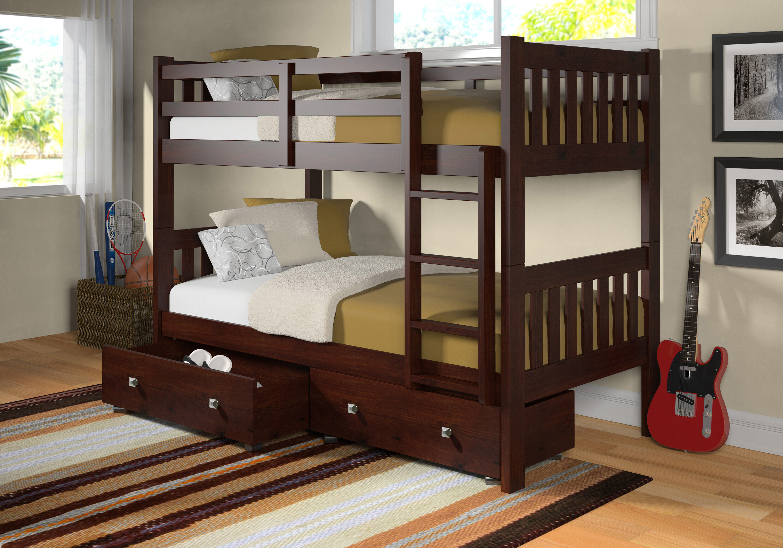 Harriet Bee Doe Twin Over Twin 2 Drawer Solid Wood Standard Bunk Bed by ...