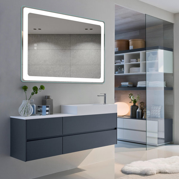 Orren Ellis Desmend Modern Frameless Lighted Bathroom Mirror & Reviews