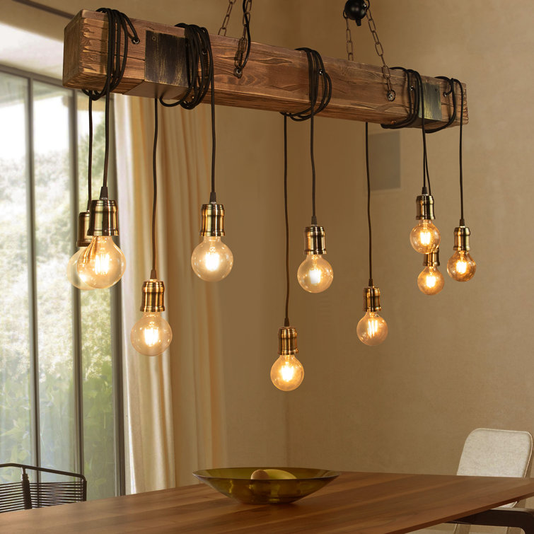 Lumsden 10 - Light Kitchen Island Bulb Pendant with Wood Accents