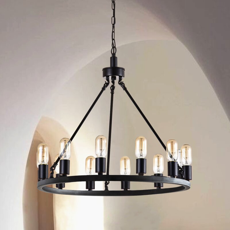 Gracie Oaks 12-Light Candle Style Wagon Wheel Chandelier & Reviews ...