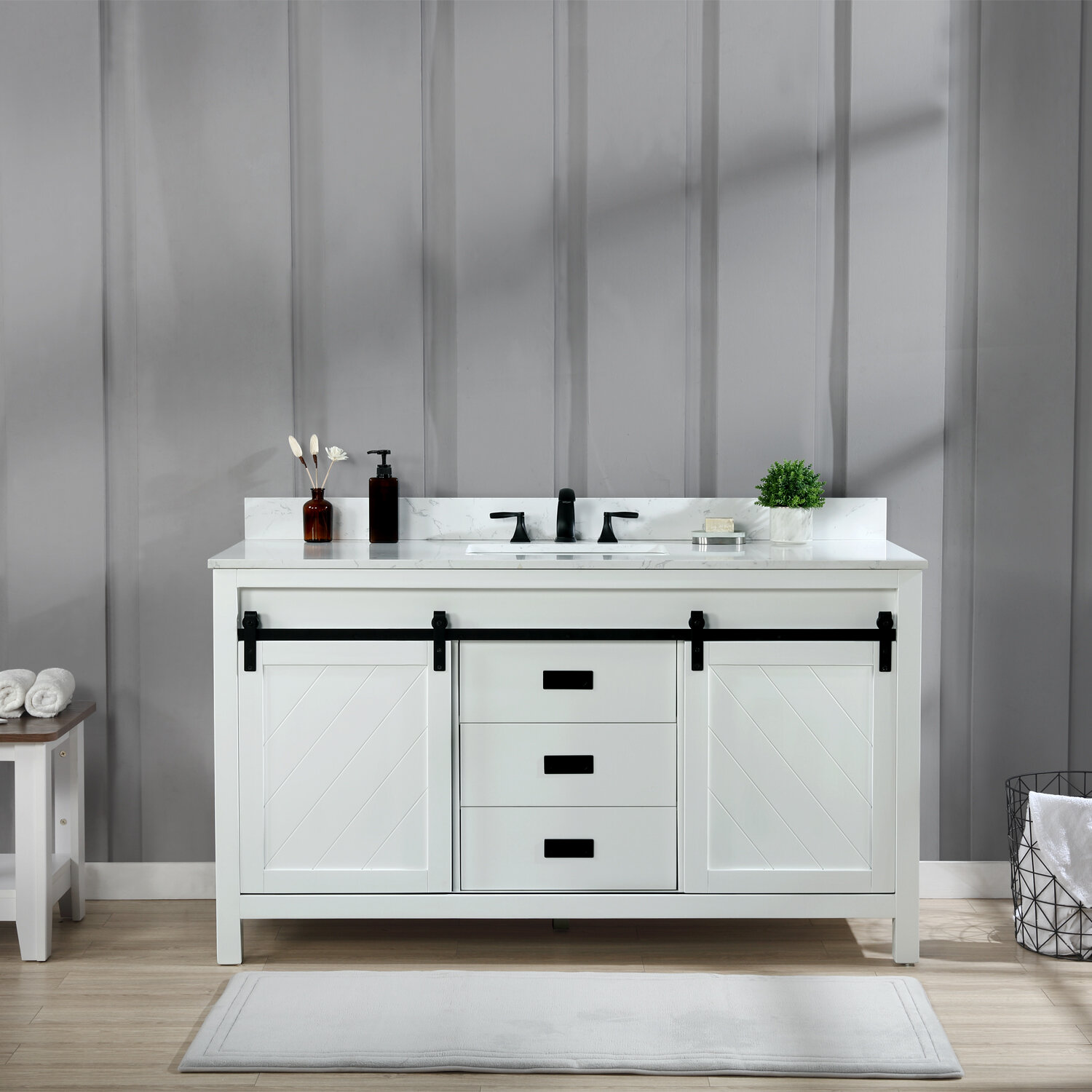 Gracie Oaks Arnot 60 In Single Bathroom Vanity Set In White And Carrara White Marble Countertop Without Mirror Wayfair