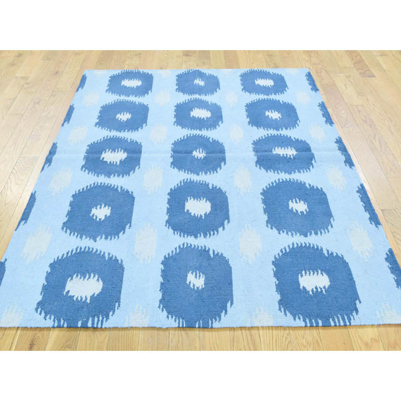 Isabelline One Of A Kind Braun Geometric Design Reversible Handmade Kilim Blue Wool Area Rug Wayfair