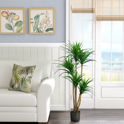 51" Tropical Yucca Artificial Tree with Natural Trunk and Planter by Pure Garden