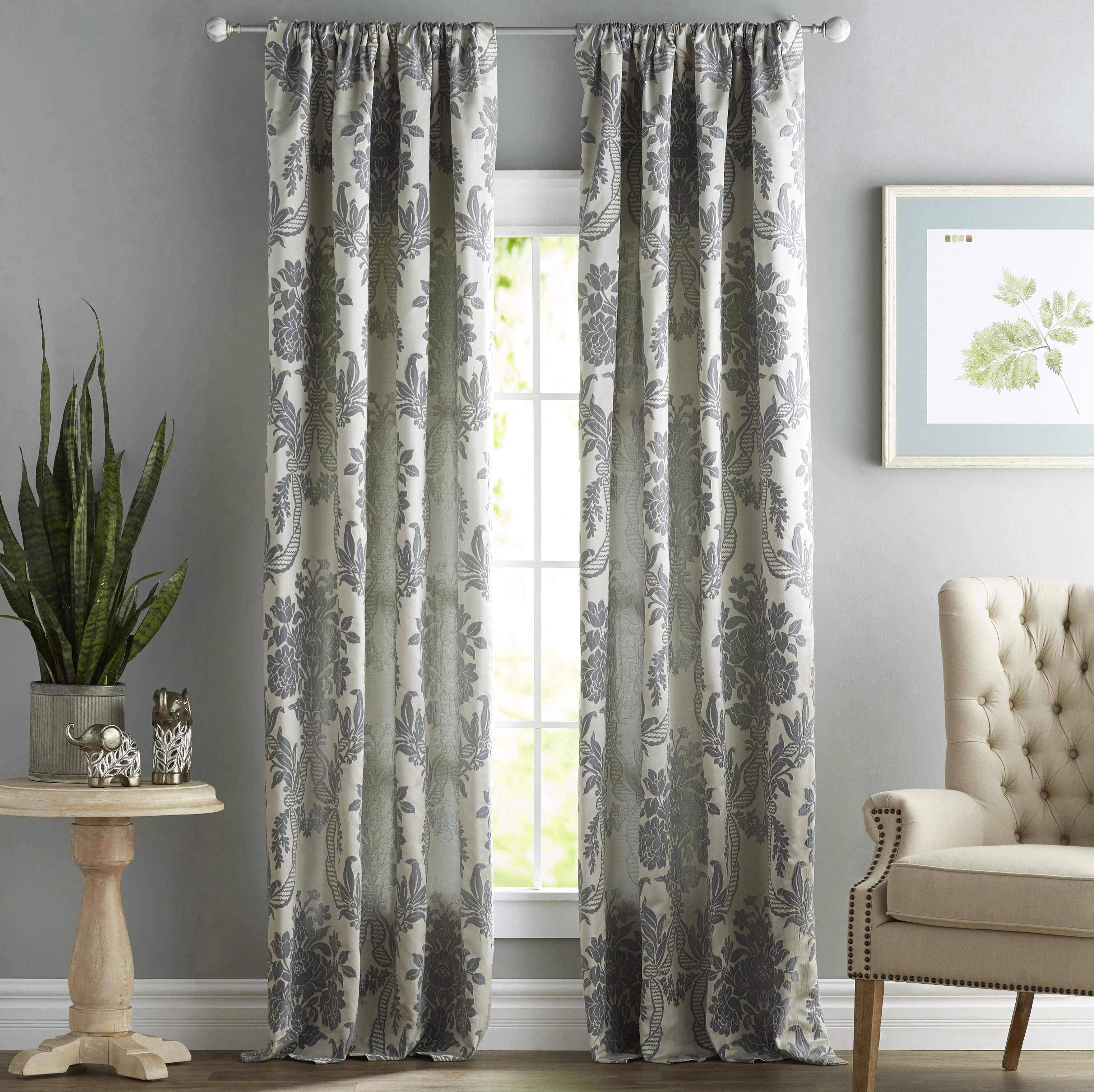 Heckstall Damask Room Darkening Rod Pocket Single Curtain Panel