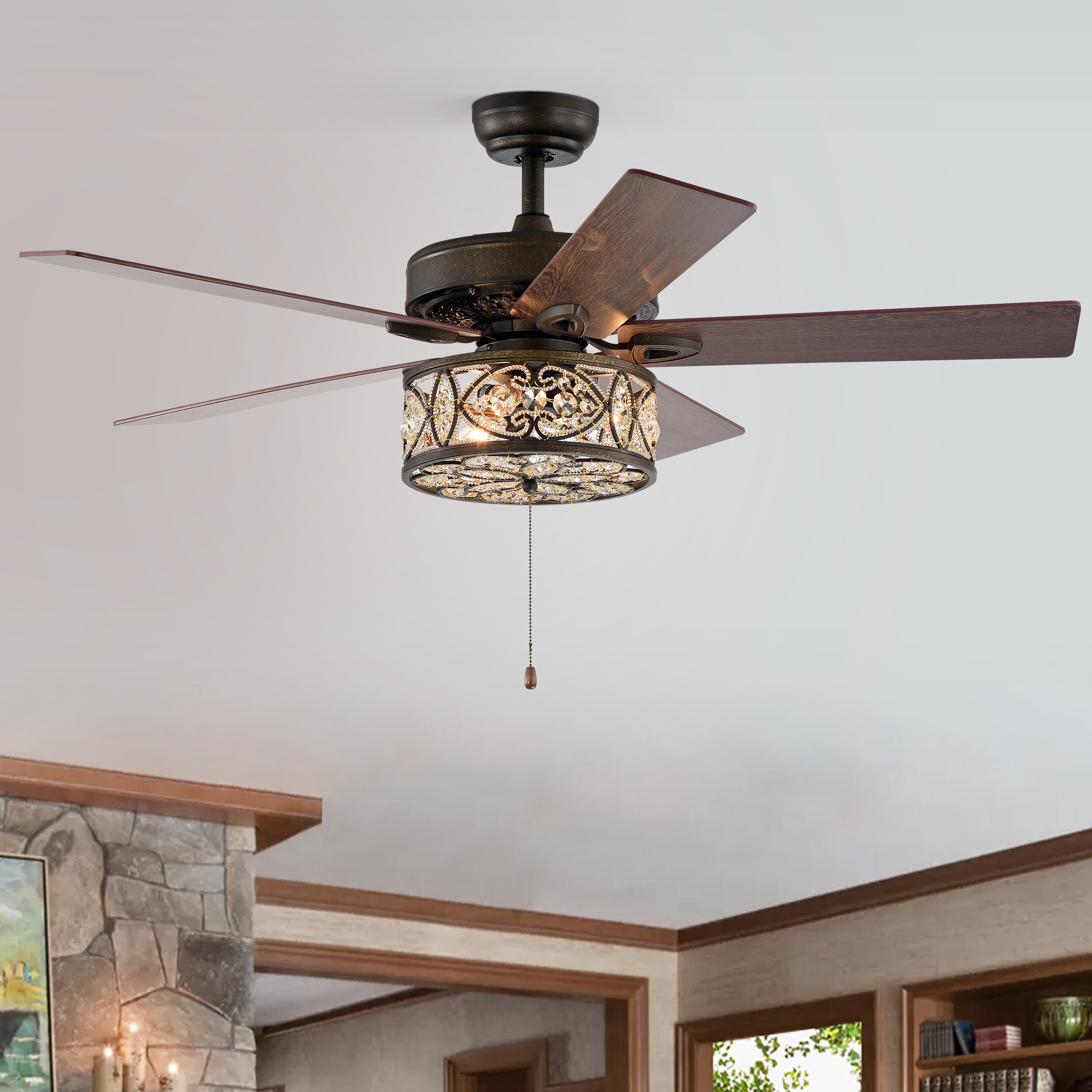 Rosdorf Park 52 Zelie 5 Blade Chandelier Ceiling Fan With Pull Chain And Light Kit Included Reviews Wayfair