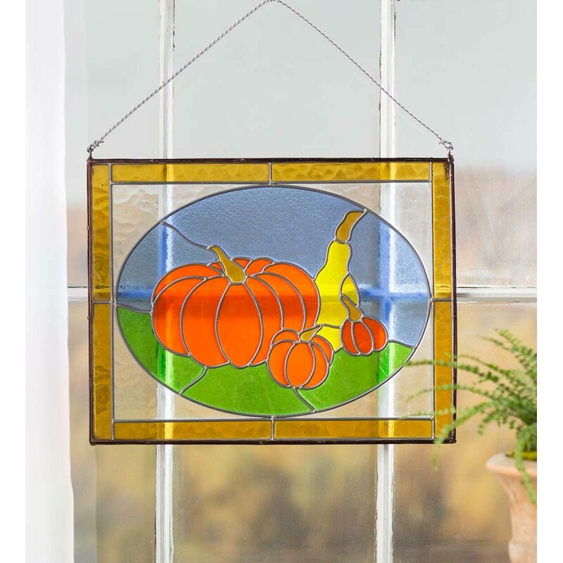 Wind & Weather Stained Glass Pumpkin Window Panel | Wayfair