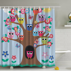 Owl Friends Tree Print Shower Curtain