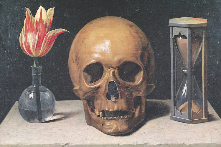 East Urban Home Vanitas Still Life With A Tulip Skull And Hour