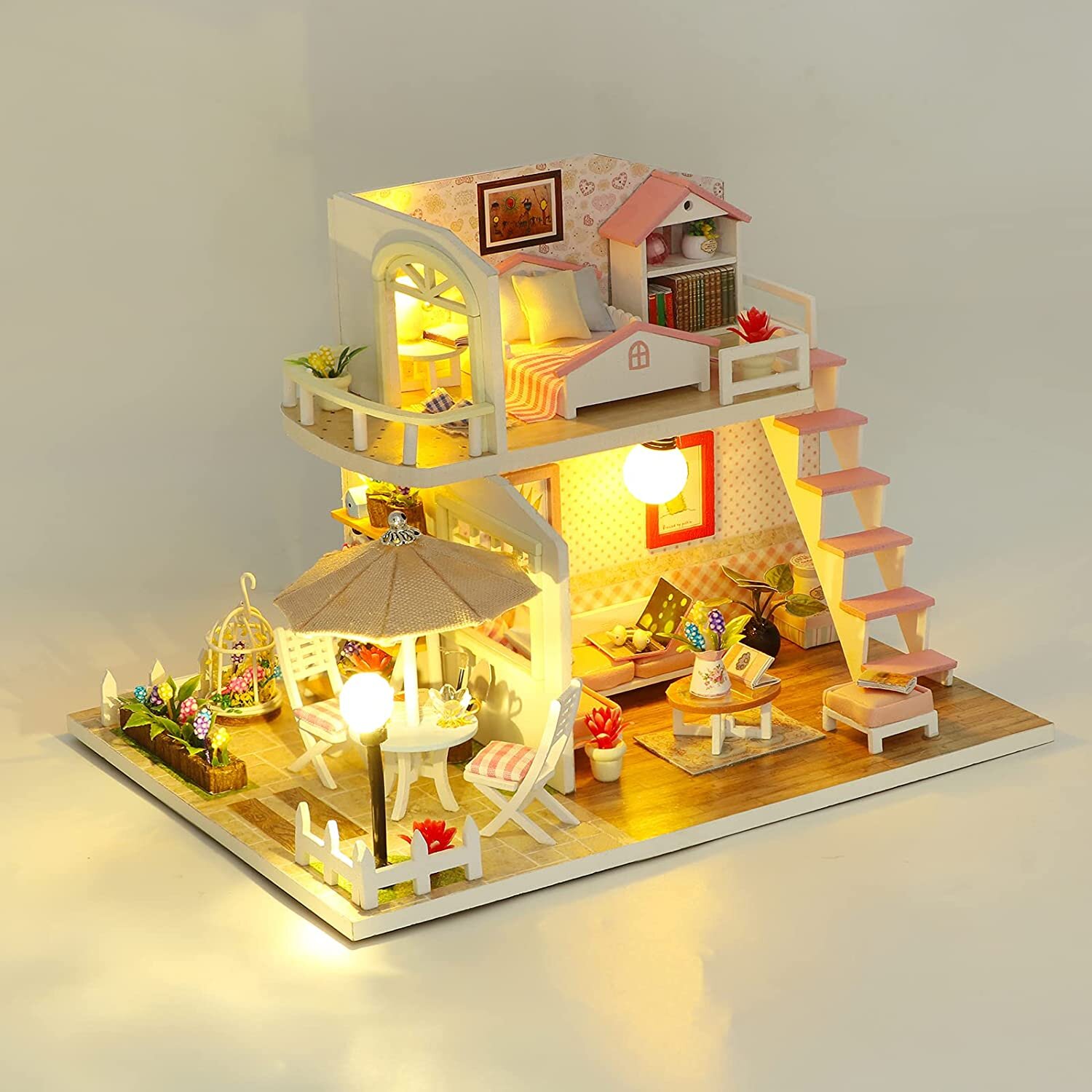 1/24 À faire soi-même Miniature maison de poupée avec meubles Kit amovible coloré en bois 