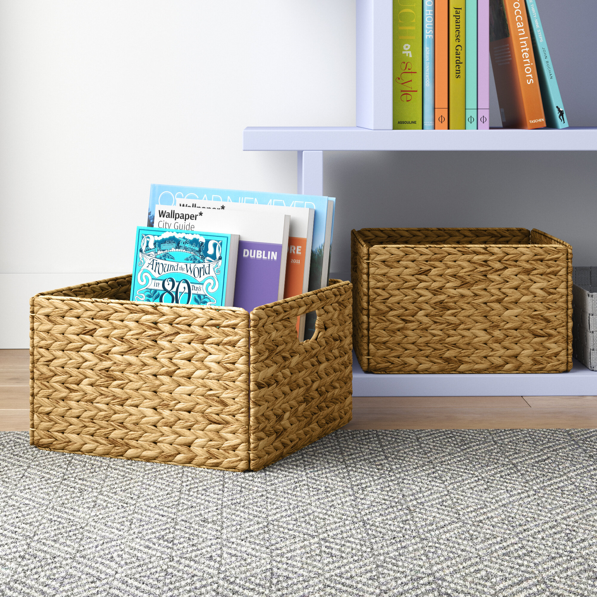 Portable Cube Baskets for Shelves Harrage Decorative Large Basket Storage Boxes with Lids Durable Shelf Bins Set Bathroom Drawer Containers 3 Pack Brown Luxury Container Tote Organizer for Toys 