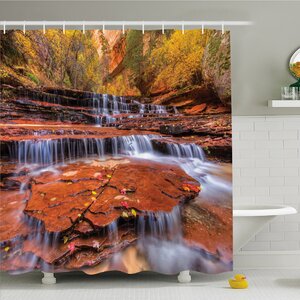 National Parks Home Wide Angle Shot of the Waterfalls Stream West Canyon Falls in Autumn Shower Curtain Set