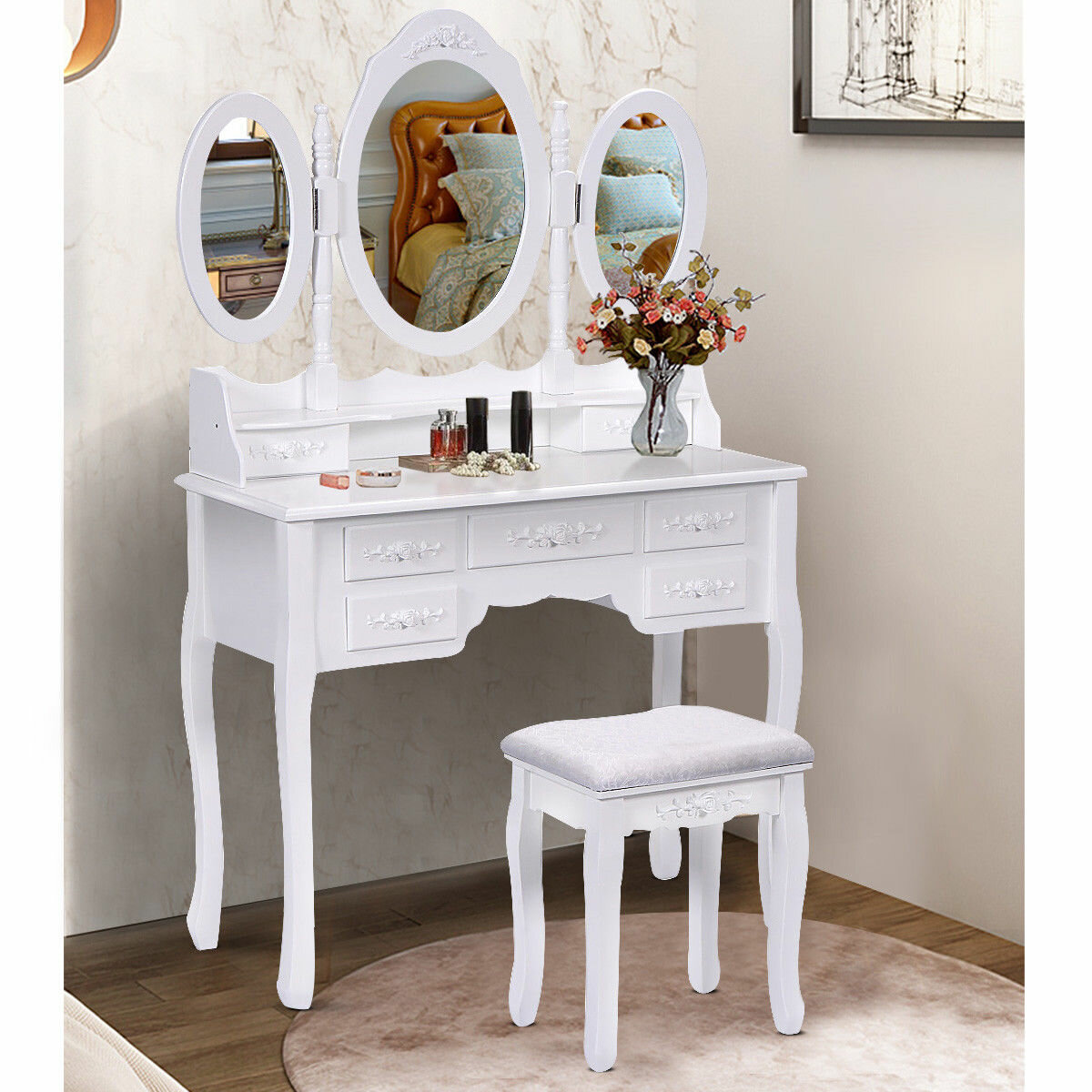 Astoria Grand Courtney Vanity Set With Stool And Mirror Reviews Wayfair