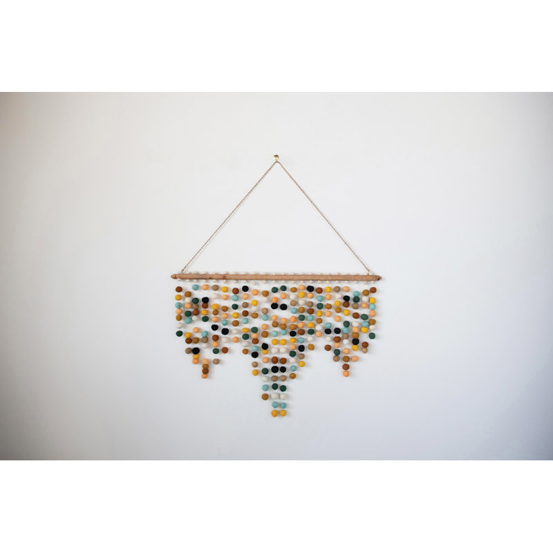Bungalow Rose Wool Felt Pom Pom Wall Hanging With Rod Wayfair
