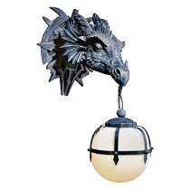 Sculpted Dragon Talon Holding Glass Globe Topped Torch Wall Lamp Sconce 