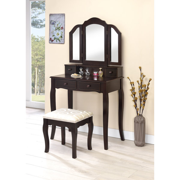 Charlton Home® Lizbeth Solid Wood Vanity Set with Mirror & Reviews 