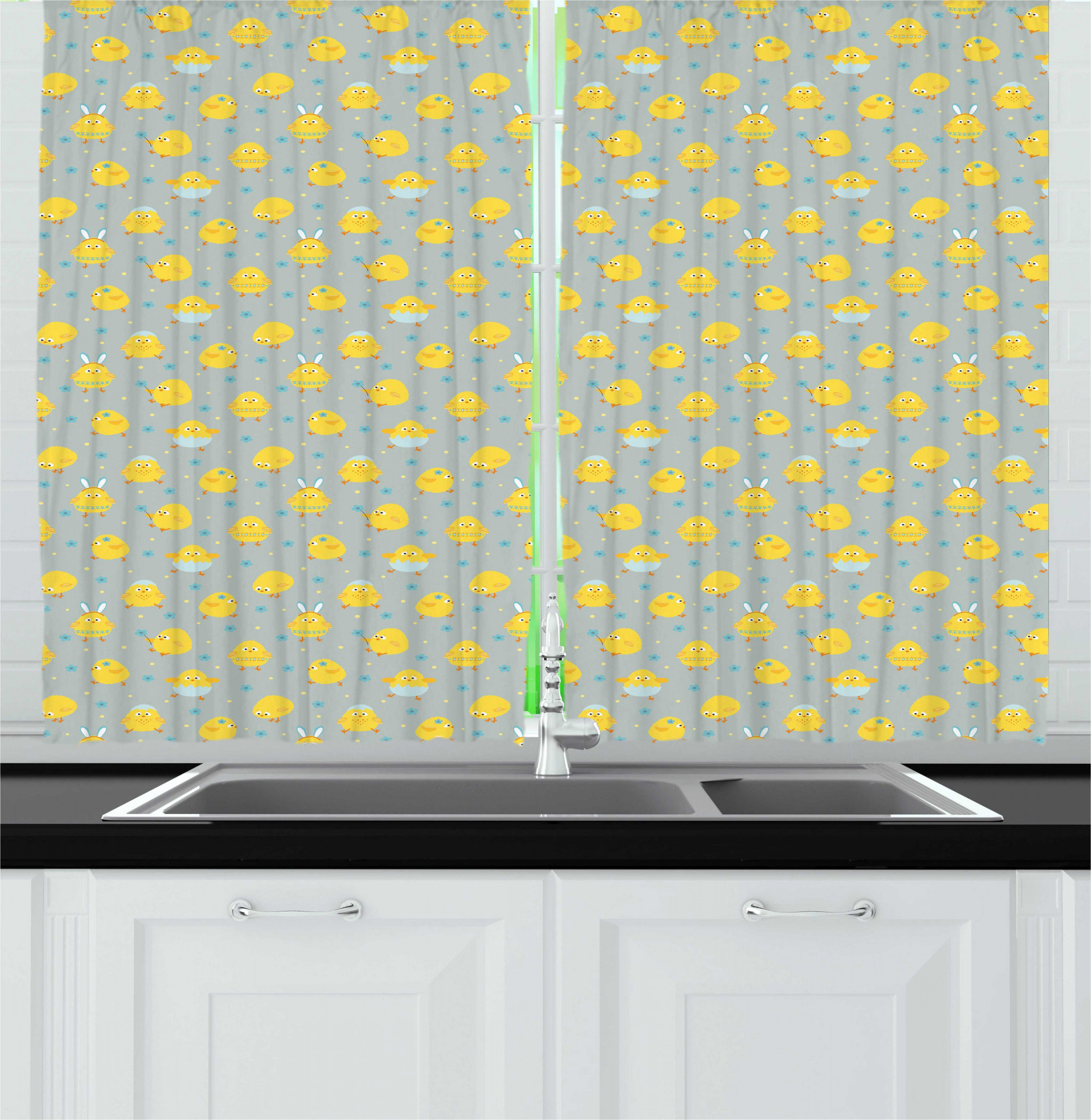 East Urban Home Yellow Bird Cartoon Of Baby Chicken Petals Polka
