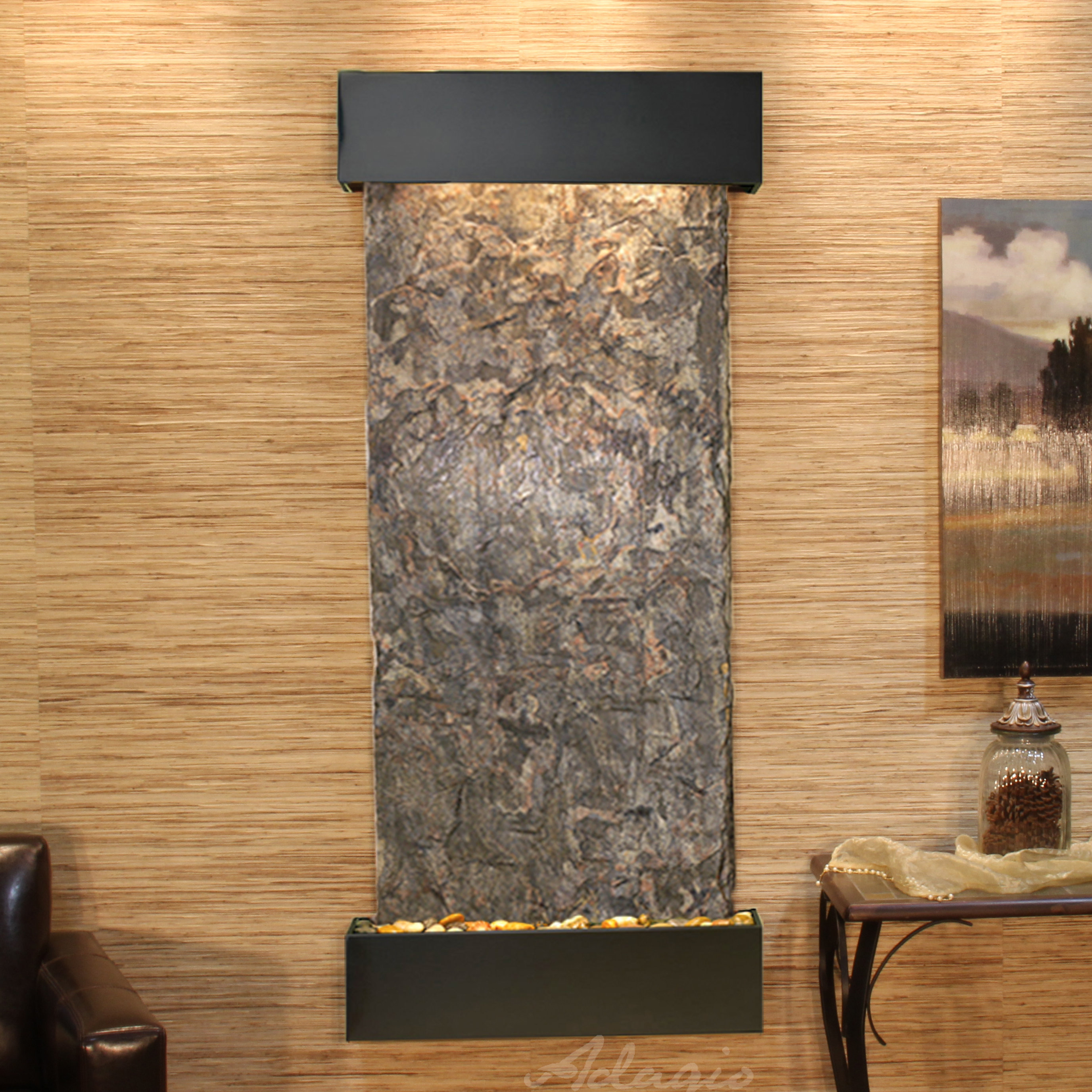 stone water wall on Adagio Fountains Inspiration Falls Natural Stone Metal Wall Fountain With Light Wayfair