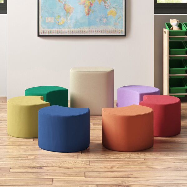 - Assorted FDP SoftScape Crescent Soft Stool Set with Teacher Seat Modular Colorful Flexible Seating for Classrooms and Daycares 7-Piece Set 