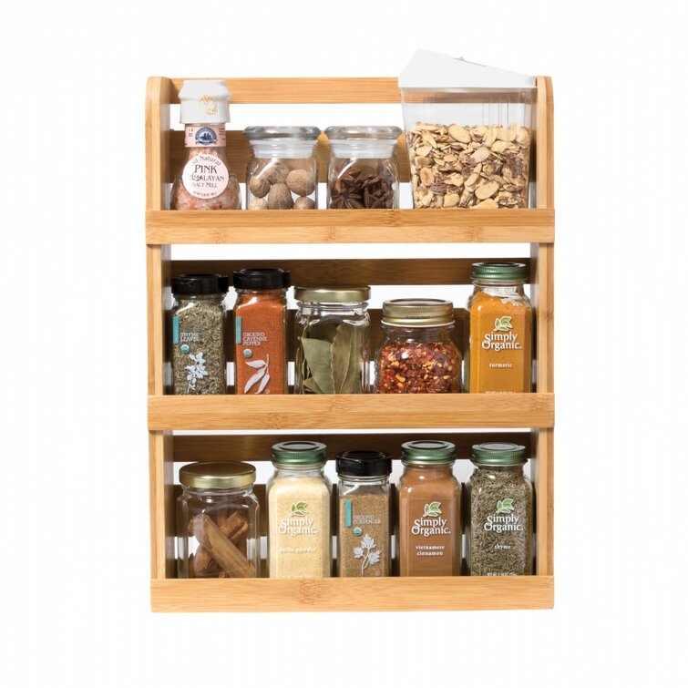 Bamboo 3-Tier Spice Rack Countertop Organizer Cabinet Shelf Space Saver 