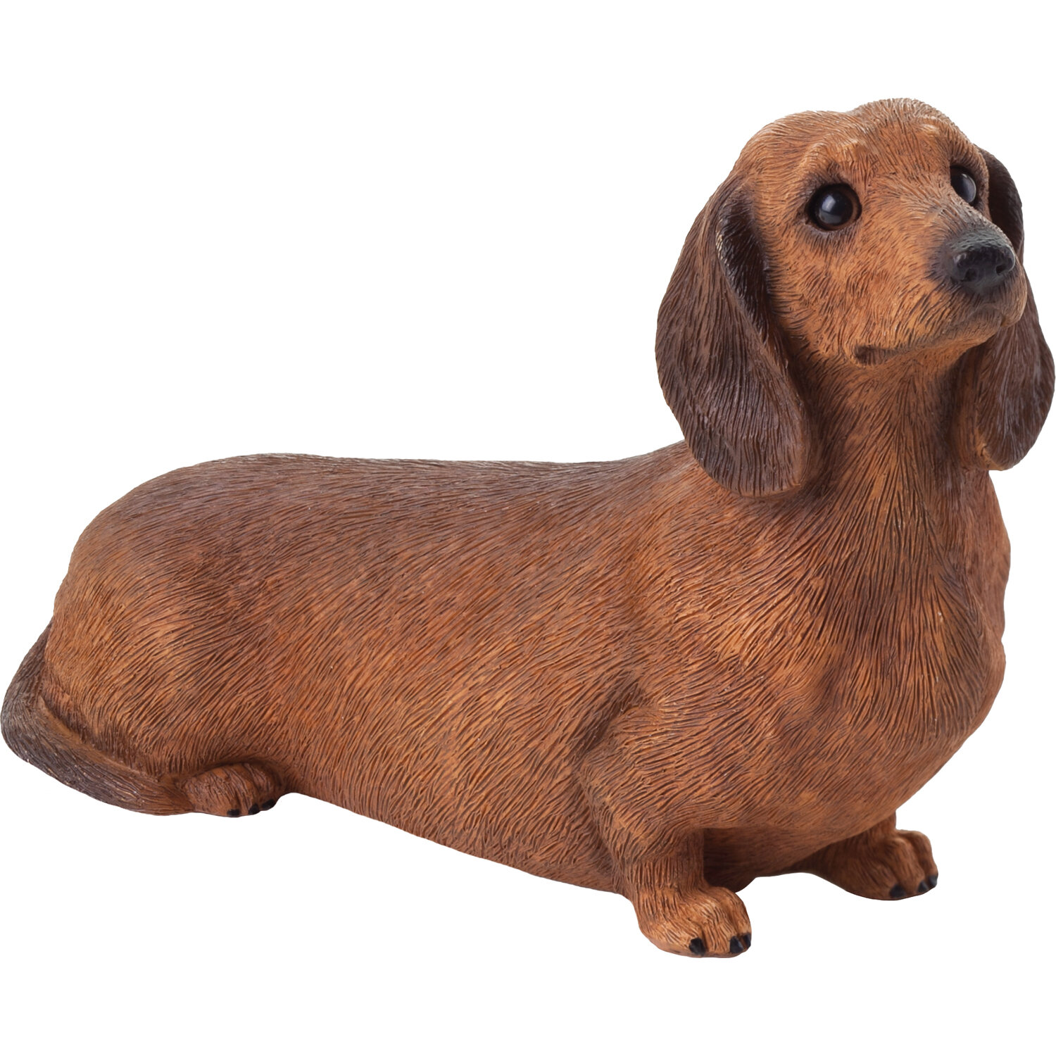 LONGHAIR DACHSHUND Dog HAND PAINTED FIGURINE Statue red brown Puppy resin Doxie 