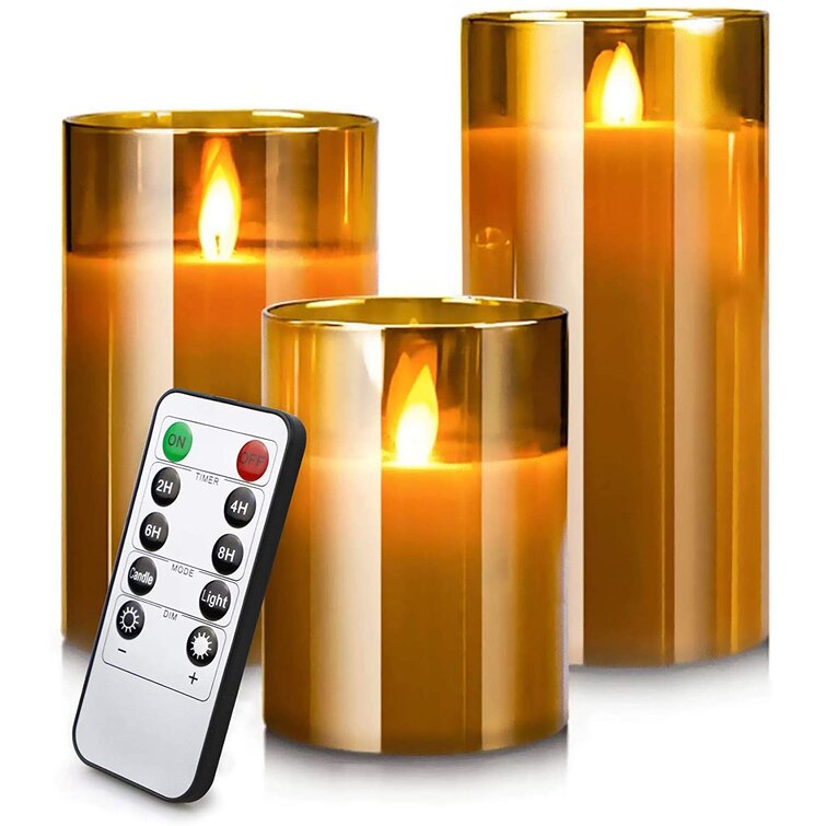 3Pcs/Set Ivory Flameless Flickering LED Candles Timer Remote Control Xmas Decor 