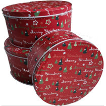 7-Inch Blue 3-Size Christmas Cookie Tin Round Containers 