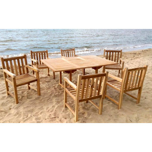 Go to store & view more images Waterford 7 Piece Teak Dining Set with Sunbrella Cushions by IKsunTeak