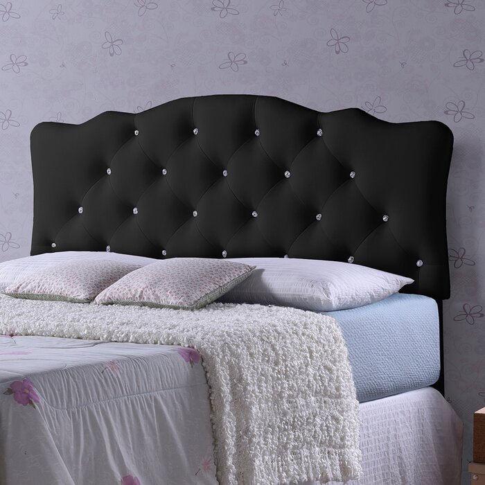 House of Hampton® Whidden Black Scalloped Queen Upholstered Panel ...