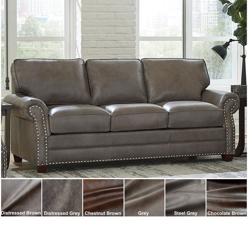 Canora Grey Pedigo Genuine Leather 84 Rolled Arm Sofa Bed Wayfair