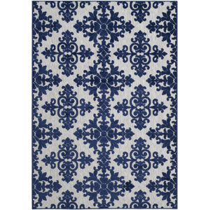 Clarence Ivory / Navy Indoor/Outdoor Area Rug