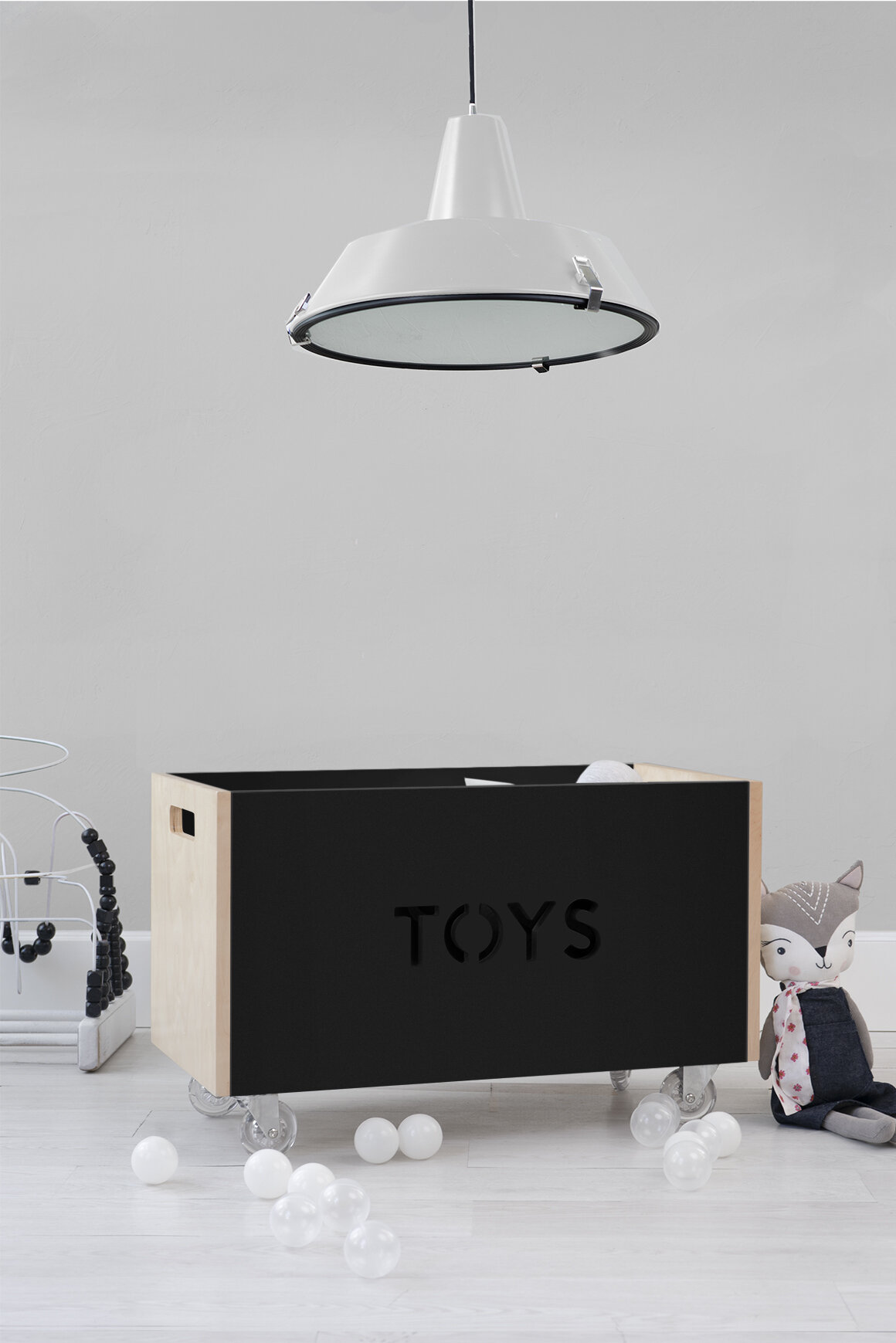 gray wooden toy box