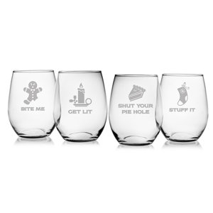 Crotchety Christmas Assortment Glass 21 oz. All Purpose Stemless Wine Glass (Set of 4)