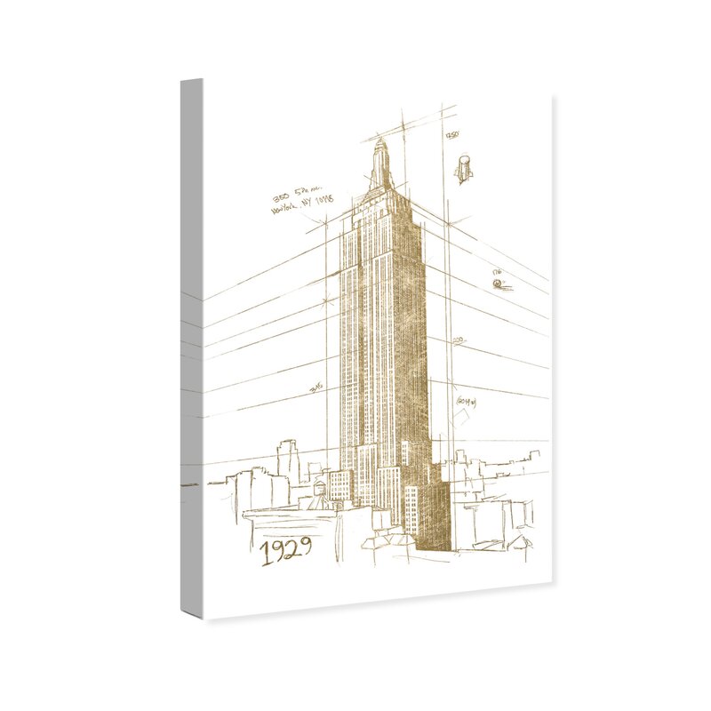 House Of Hampton Golden Empire State Building Drawing Print On