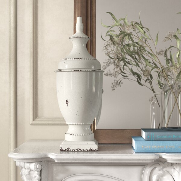 15cm Rustic French Style Urn Vase Planter Weathered Jar Stone Whitewashed 
