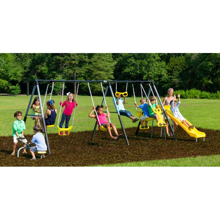 Kids Garden Double Swing and Seesaw Set Childrens Outdoor Playground Swings 