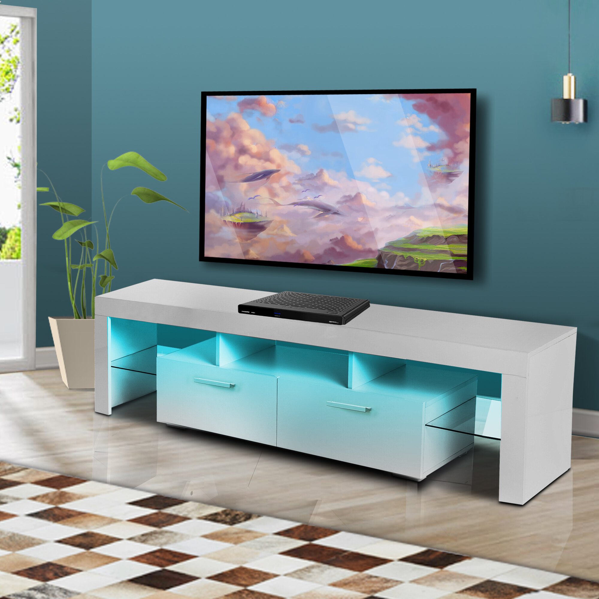 Details about   High Gloss TV Stand Cabinet Wood Living Room Furniture Center Console Cabinet 