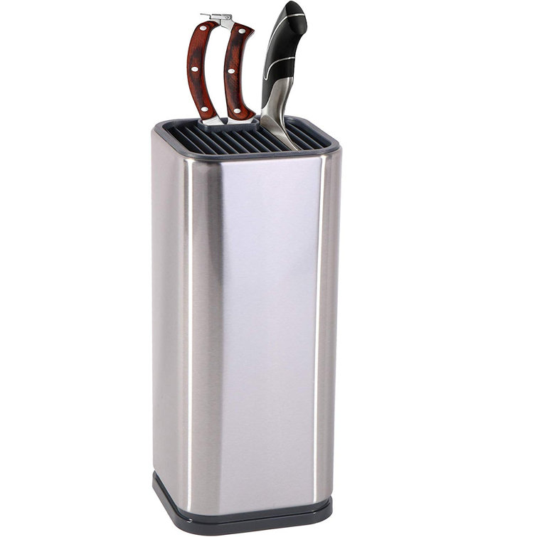 Vivid Universal Knife Block Knife Holder For Kitchen Counter Stainless Steel Modern Rectangular Design With Scissors Slot Space Saver Knife Storage Silver Wayfair