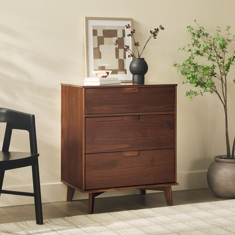 Yarber Groove 3 Drawer Solid Wood Chest Color: Walnut