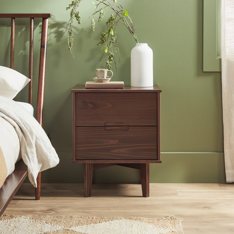 Mags Solid Wood Groove 2-Drawer Nightstand Color: Walnut