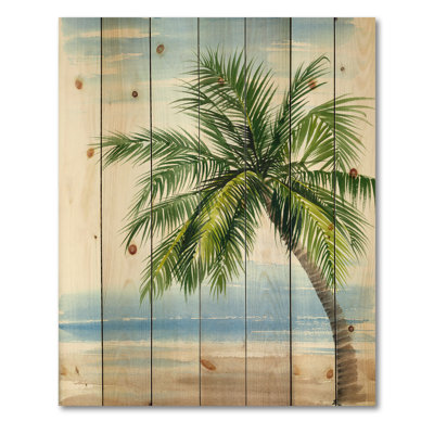Palm Tree At The Beach Resort - Nautical & Coastal Print On Natural Pine wood