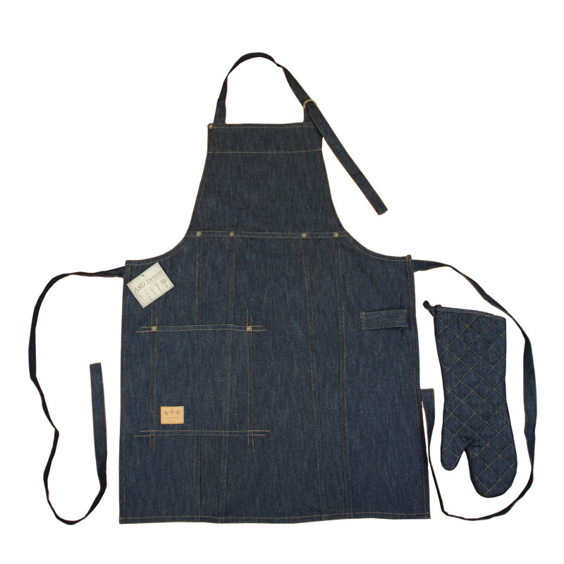 Vintage Draper Denim Bib Apron and Oven Mitt Set