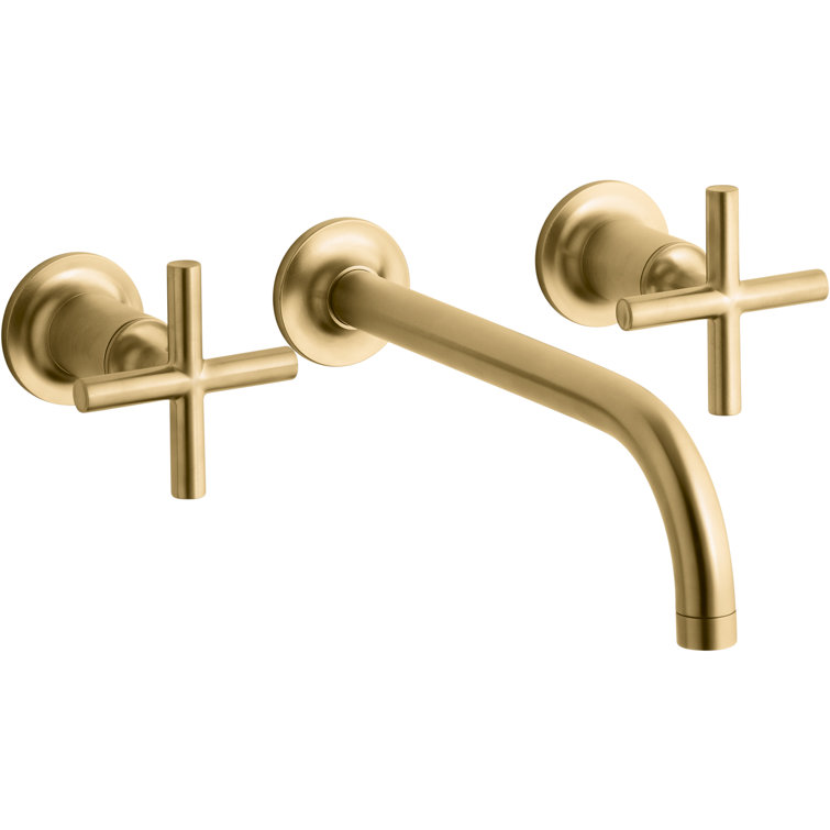 picture Kohler Purist Wall Mount Faucet Matte Black purist wall mount bathroom sink faucet trim with 9 in 90 degree angle spout and cross handles requires valve